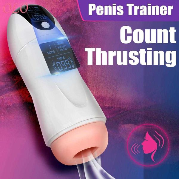 Articoli di bellezza Display LCD Allenatore del pene Masturbatore maschile Giocattoli sexy per gli uomini Vagina Vera fica Erotica 8 modalità Vibratore Orale Pompino Massaggio