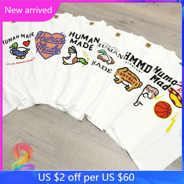 T-shirt da uomo T-shirt HUMAN MADE Love Cartoon Flying Du Dog Pig T-shirt a maniche corte in cotone fiammato per uomo Donna G221118