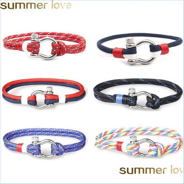 Bracelets de charme fivelas da moda Bracelete de sobrevivência Estilo marinho corda trançada charme de aço inoxidável paracord para homens homens jóias de jóias dhvec