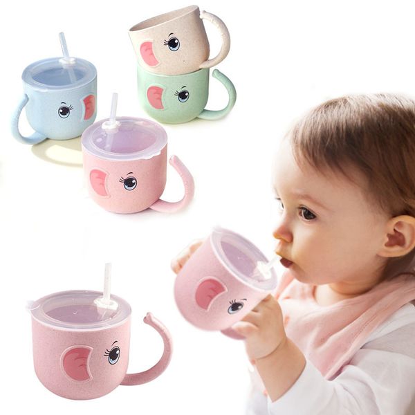 Copos pratos utensílios de bebê garrafa de alimentação infantil copo de xícara de silicone infantil com vazamento de vazamentos de xícaras de desenho animado punho infantil wheatstraw drinkware 221119