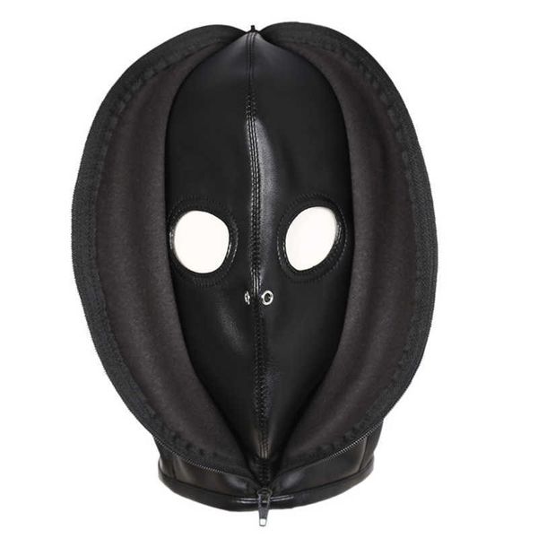 Articoli di bellezza Giocattolo per adulti Doppio strato imbottito BDSM Bondage Hood Mask Pelle erotica Blackout Blindfold Head Harness Halloween s