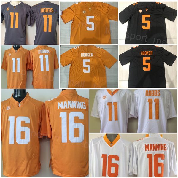 NCAA College Football Tennessee Volunteers 5 maglie Hendon Hooker 16 Peyton Manning 11 Joshua Dobbs University Tutte cucite Grigio Arancione Bianco Colore squadra Taglia S-3XL