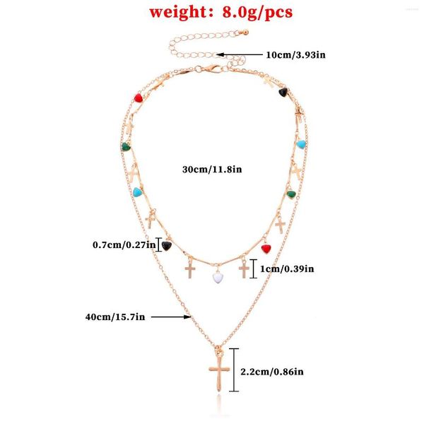 Ketten Europäische und amerikanische elegante Schönheit Halskette Kreuz Anhänger Tropfen Glasur Liebe mehrfarbige Edelstein Quaste H19
