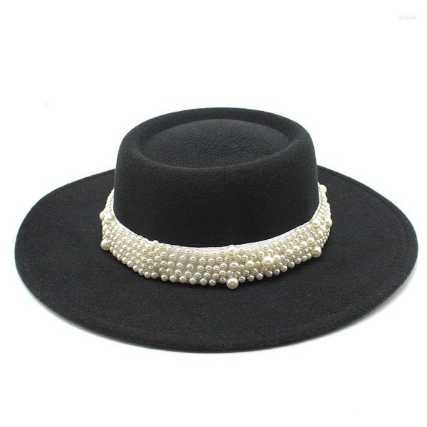 Beretler Dome Pearl Fedora Hat Kadınlar Klasik 8.5cm genişliğinde Caz Caz Top Sonbahar ve Kış Yünlü Toptan Satış