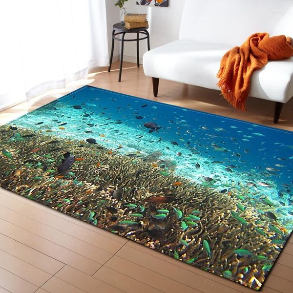 Tapetes 3D Underwater World Rug Peixes Crianças Decoração do quarto tapetes de flanela macia tapetes