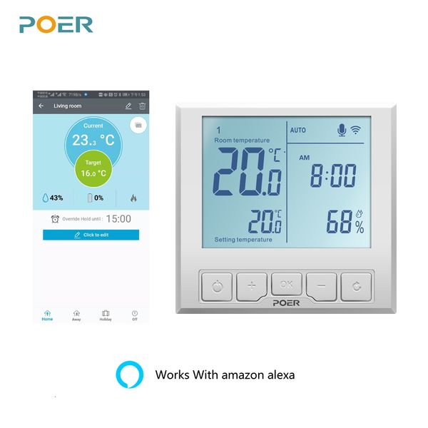 Intelligente Fernbedienung, WiFi-Thermostat, Temperaturregler für Gaskessel, elektrische Fußbodenheizung, Luftfeuchtigkeitsanzeige, funktioniert mit Alexa 221119