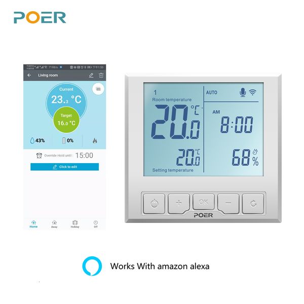 Termostato WiFi con telecomando intelligente, regolatore di temperatura per caldaia a gas, riscaldamento a pavimento elettrico, display di umidità, funziona con Alexa 221119