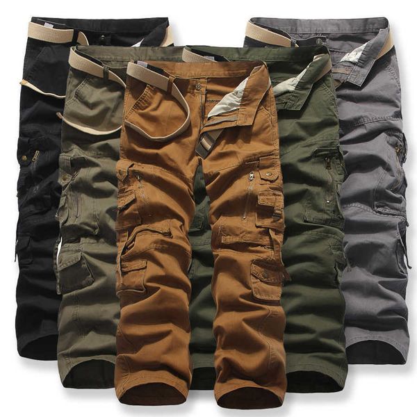 Calças masculinas HappyJeffery Top Moda Multi-Pocket Solid Mens Cargo Combat Man Work Casual Militar Milleds Armous Withing Without Belt 018