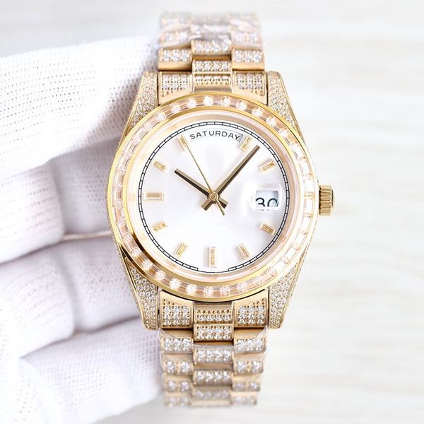 Diamond Watch Automatische mechanische Gold Uhren 41 mm Diamanten Stahlgurt Designer Armbanduhr leben wasserdichte Montre de Luxe Armbanduhr Geschenk für Männer