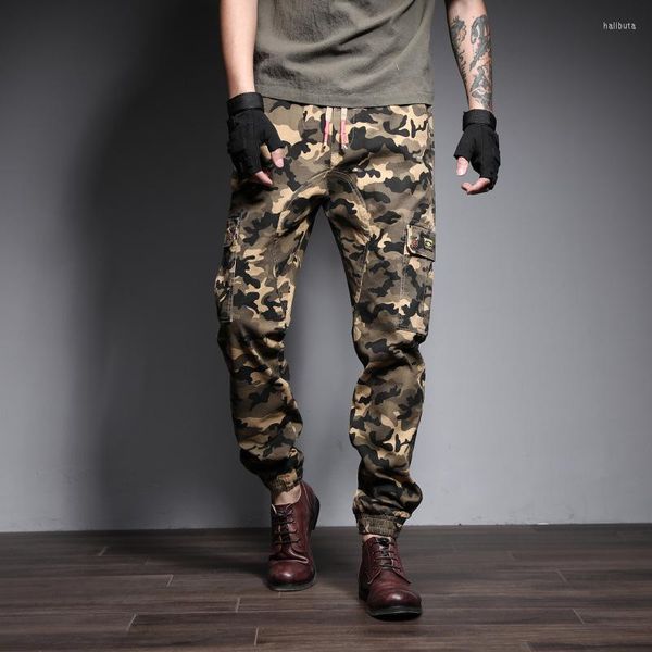 Calça masculina masculina casual cargo no tornozelo de traje de banda corta 2022 masculino masculino camuflagem de camuflagem
