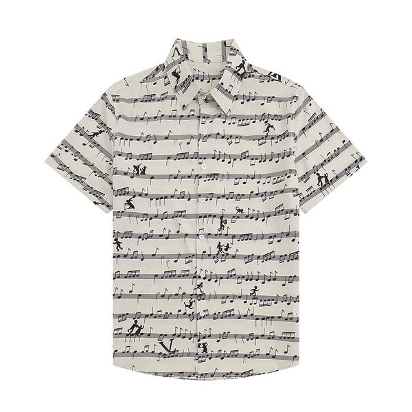 23SS Роскошный дизайнер T Roomts Mens Mens Mess Musical Note Letter Print Print Рубашка для боулинга Hawaii цветочные женские рубашки Мужчина Slim Fit Платье с коротким рукавом -разнообразие