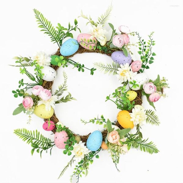 Flores decorativas Fairy Easter Ovo Wreath Festive Rattan Flower Ring para casamento de Ação de Graças