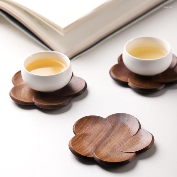 Tapetes de mesa preto nogueiro chá de café copo copo placemats decoração de madeira montanha -russa