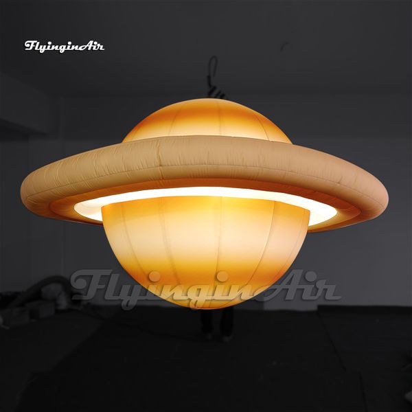 Iluminação pendurada inflável Sistema de Solar Solar Saturn Planet Planet Planetary Ring fora do soprador e luz LED dentro para decoração de festa do clube