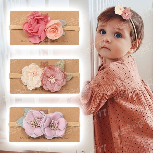 Niedliche künstliche Blume, elastisches Haarband, Babymode, handgefertigt, spurlos, mit Blumenmuster, Nylon-Stirnband, Kinder-Kopfbedeckung, Foto-Requisiten