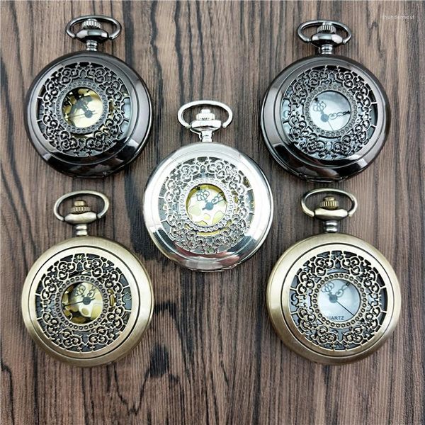 Relógios de bolso 100pcs/lote clássico Hollwed Quartz Watch Relógio FOB Relógio Pingente Vintage Homens Mulheres Presente Reloj Wholesale