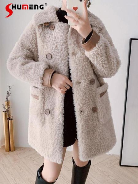 Damenfell Winter Faux Coat Frauen im koreanischen Stil für Frauen im koreanischen Stil mit mittlerer Jacke mit mittlerer Jacke und Leder-Mantel aus Leder