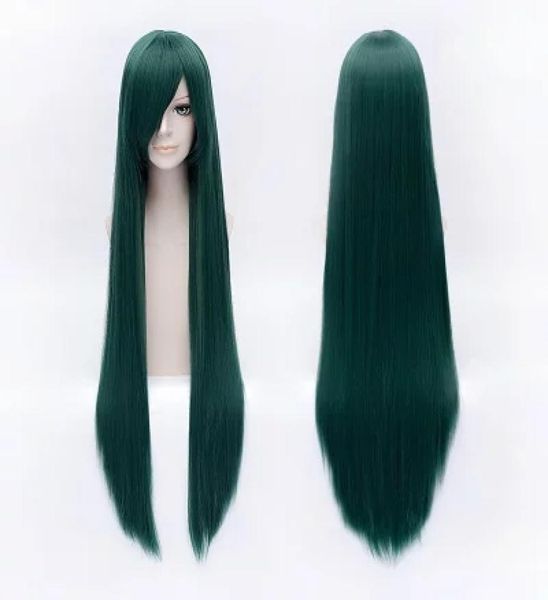 100cm 40 polegada verde escuro longo reto peruca cosplay traje festa feminino cabelo sintético resistente ao calor peruca73934453804885