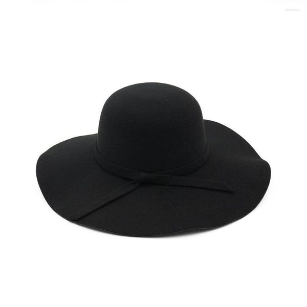 Boinas vintage elegantes senhora feminina girl moda larga aba larga cantar chapéu de lã jogador de lã tampa cloche sombrero top hf101