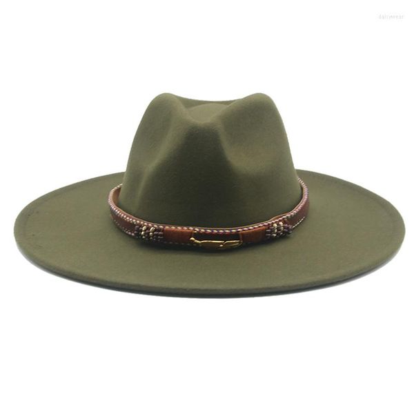 Berretti Cappello Cappelli Fedora Per Le Donne Berretti Maschio Solido Cowboy Occidentale Tesa Grande 9.5 centimetri Casual di Lusso Panama Inverno Cachi Nero delle donne