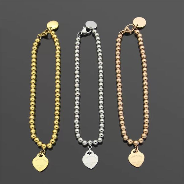 2022 New Bead Chain Heart Charm Bracelet Luxury Brand Designer Bracciale Gioielli da donna Fashion Classic Braccialetti in acciaio inossidabile T Regalo di Natale