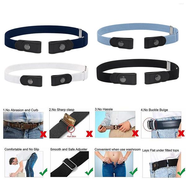 Cintos 4pcs cintura elástica ajustável sem fivela fivela bulge de cinto invisível liberação rápida para jeans vestidos homens homens homens