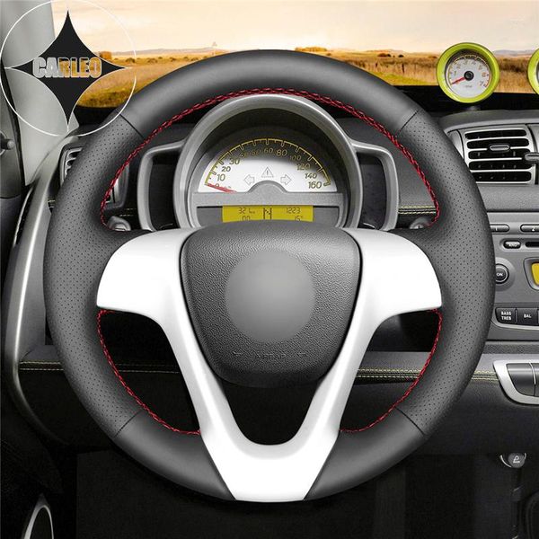 Direksiyon simidi Smart Fortwo için DIY araba kapağı 2009-2012 2013 Forjeremy Orijinal Siyah Deri Dikiş Özel Tutucu