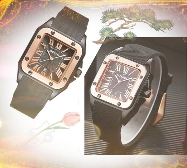 Popolare set coclea quadrato quadrante romano orologi da donna da uomo Cronografo da esterno al quarzo Batteria con movimento centrale Cintura in gomma spessa Orologio da polso casual da lavoro