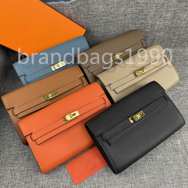 Togo Cowskin Designer Bolsa Mulher Carteiras Clutch Bolsa Prata Ouro Fivela Porta-cartões Moda Couro Genuíno Com Caixa Número de Série