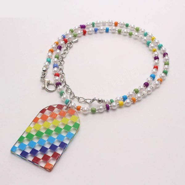 Regenbogenfarbe Acryl Anhänger Perlen Halskette Kind Mädchen Bunte kleine Glasperlen Halskette Böhmen Schmuck