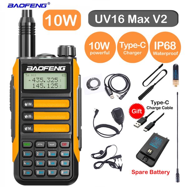 Walkie talkie baofeng professionista UV16 max v2 ​​aggiornamento 10w potente cavo di tipo C Dual banda Vhfuhf Radio a due vie Uv5r Pro Uv9r 221119