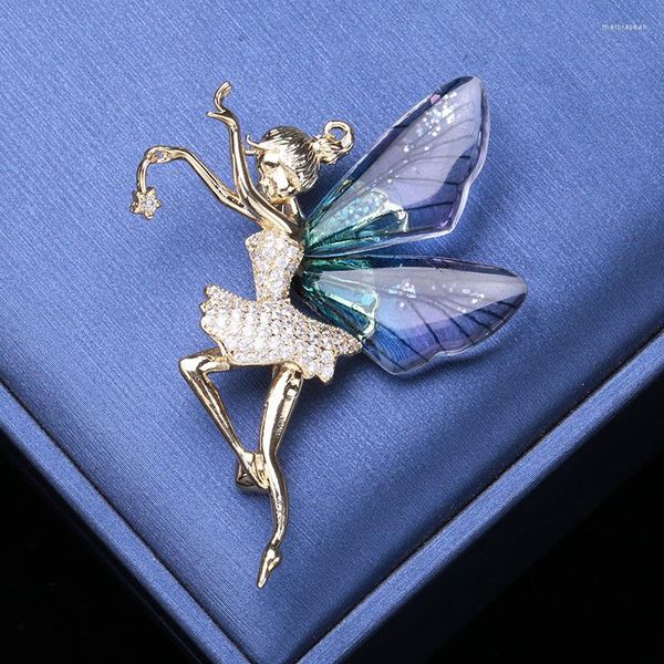 Broches Angel Wing Rhinestones Zircon Elf Broche High-Den Dancing Girl Coat Corsage Creative Clothing Pin Jeia requintada