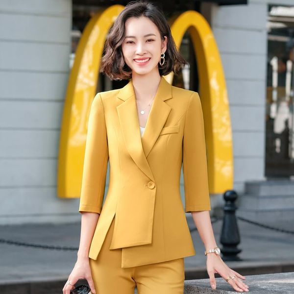 Ternos femininos Feminina OL Styles Spring Summer Summer meia manga Blazers Jackets Coat for Women Ladies Office Blaser Outwear Feminino Tops Roupas