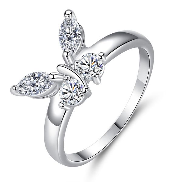 Kelebek parlayan kristal zirkon yüzüğü kadınlar için prenses lüks yüzük takıları