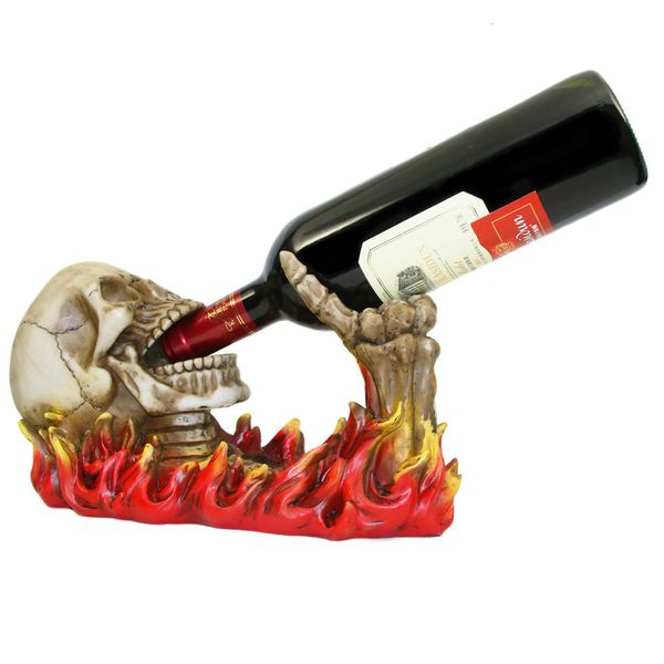 Racks de vinho da mesa Flamejante Skleleton Skull Figurine Wine Bottle Scer Skull Evil Skull Rising from Flames Wine Bottle Stase Blazing Skull N Bones 221121