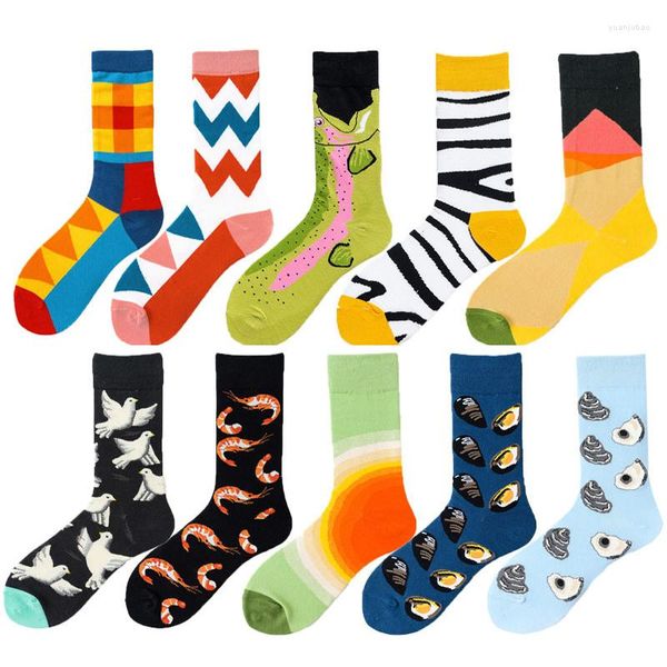 Calzini da uomo 5-10 paia Novità Happy Funny Men Grafica Funky Sock Style Morbido Traspirante Estate Inverno Regalo di Natale