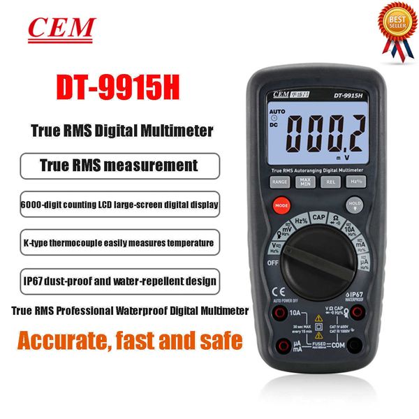 CEM DT-9915H DT-9917H Multímetro de alta precisão Display digital Display Display Corrente Medição de capacitância de capacitância à prova d'água