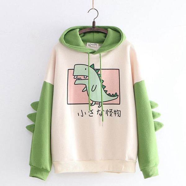 Felpe con cappuccio da donna Felpe con cappuccio dinosauro oversize Cartoon Felpa con cappuccio da donna Moda casual Stampa stile coreano Addensare inverno felpa con cappuccio Dino Top 221121