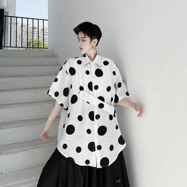 Männer Casual Hemden Männer Baumwolle Leinen Kurzarm Polka Dot Hemd Männlich Japan Karajuku Korea Streetwear Lose Schwarz Weiß