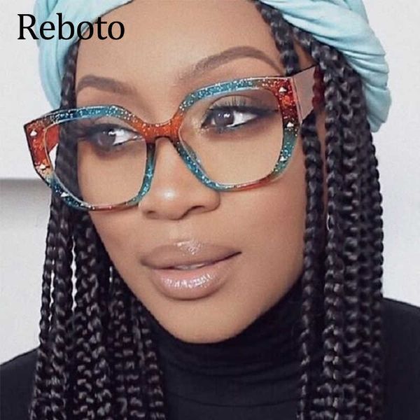 Montature per occhiali da sole Fashion Color Big Frame Cat Eye Montatura per occhiali da donna Vintage Crystal Square Glasses Ladies Orange Occhiali da vista Eyewear T2201114