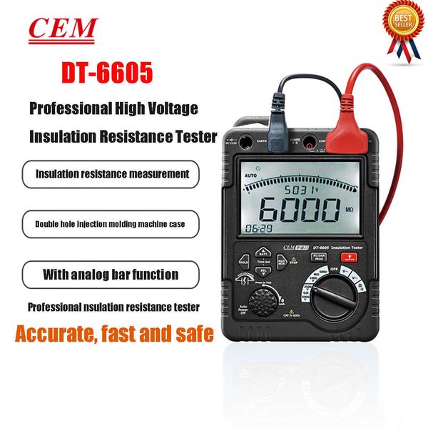 CEM DT-6605 Testador de resistência ao isolamento de alta tensão Testador de tensão CA / CC Medidor de isolamento de alta precisão Megger novo.