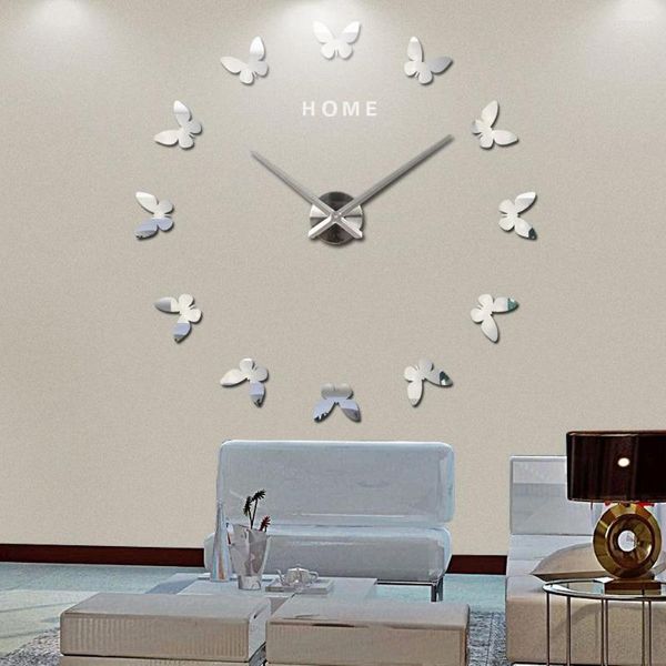 Relógios de parede 2022diy espelho acrílico Butterfly Big Clock Relógio 3D adesivo 3D Home Silent Modern Design Decoração