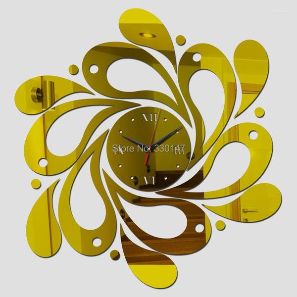 Wanduhren Spiegel 3D Uhr Spirale Wellenform Acryl verspiegelt dekorative Uhr Wandbild moderne Wohnkultur Großhandel 66x63cm