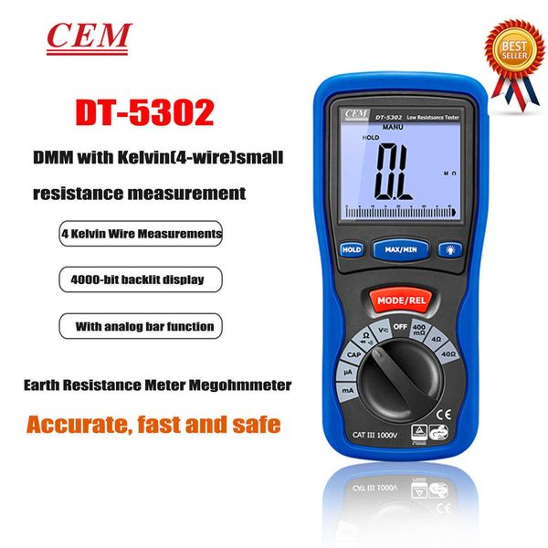 CEM DT-5302 Niederwiderstandstester Professioneller digitaler Erdungswiderstandstester Isolationstester Vierdraht-Milliohm-Messgerät.