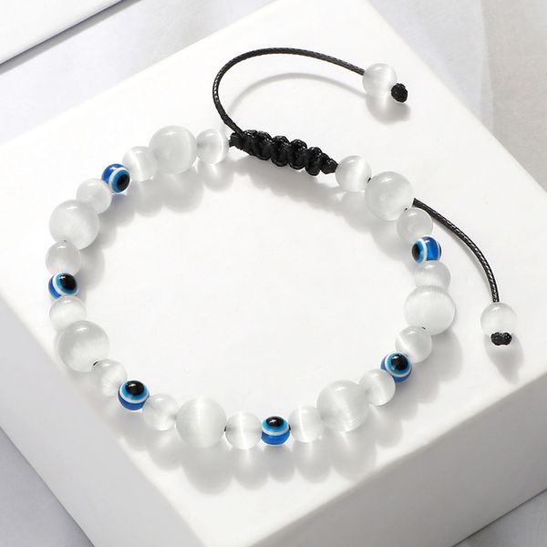 Голубое злой глаз с бисером браслеты натуральные кошачьи глаза 6 8 мм опал мужчина браслеты Регулируемые женские браслеты