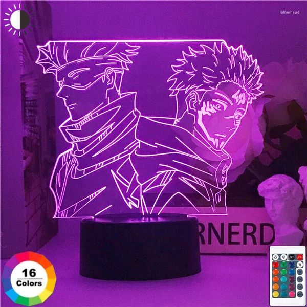 Lâmpadas noturnas Lâmpada de anime Jujutsu Kaisen LED 3D Light Room Deco Birthday Yuji Itadori Presente Gojo Satoru Tabela acrílica