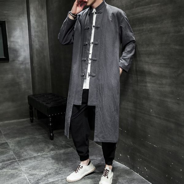 Мужские куртки китайское традиционное платье свободно размером с размера Retro Tang костюм длинное кардиган этническое стиль Негабаритный плащ