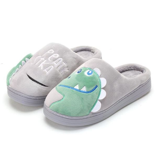 Slipper Winter Dinosaur Slippers Softs Kids Criança menina Flip Flop Baby Garoth Slides de pele Sapatos internos de algodão