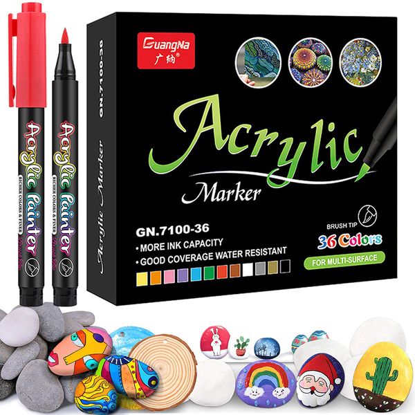 Canetas de pintura 36 marcadores de desenho de cores acrílico para pincel de tinta caneta arte de tecido de tela rock 221119