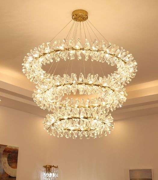 Lustre de lâmpada de lâmpada de cristal moderna para luminária de iluminação pingente de suspensão de decoração de sala de estar para jantar